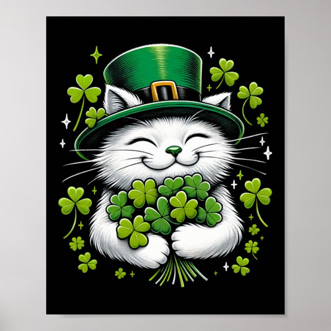 Katt Leprechaun Klöver St. Patricks Day Kvinnor Fl Poster (Framsidan)