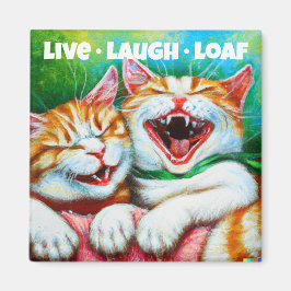 Katt | Levande Laugh Loaf Funny 2 tums Square Frid Magnet