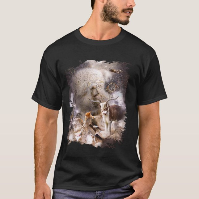 Katt Llama - Llama Rain Dance with Cats T Shirt (Framsida)