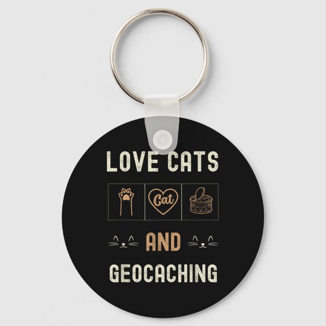 Katt Lover Cats och Geocaching Kittens Pet Manar W Nyckelring (Framsida)