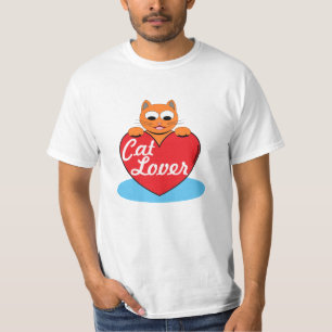 Katt Lover Orange Tecknad Katt med rött hjärta T Shirt