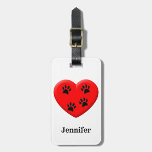 Katt Lover Red Heart och Tassar eget namn Bagagebricka