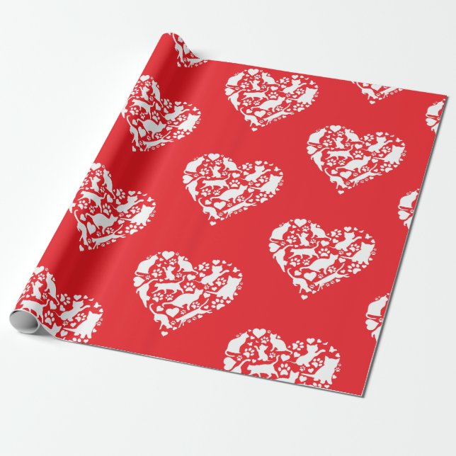 Katt Lover Valentines Day Playful Cat Art Presentpapper (Utrullad)