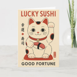 Katt Lucky Sushi Maneki Neko Illustration, Japansk Kort