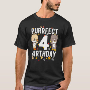 Katt Lycklig 4e födelsedagen 4 år gammal födelseda T Shirt