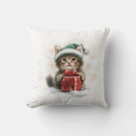 Katt lycklig Baby - Maine Coon Kitten i Grönt Hat Kudde