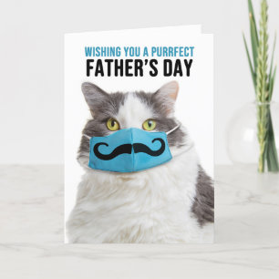 Katt lycklig Fars dag i Mustache Ansikte Mask Helgkort
