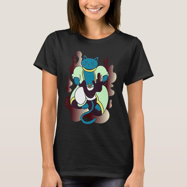 katt magiker meditation andlig t shirt (Framsida)