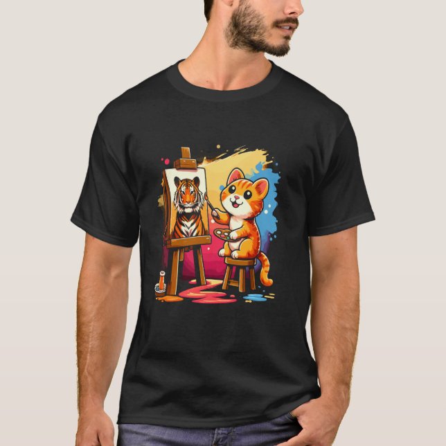 Katt-målad Lejon Djur Ritning Abstrakt Konst Smärt T Shirt (Framsida)