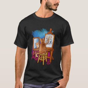 Katt Målar Lejon Konstnärlig Djur Älskare Grafik N T Shirt
