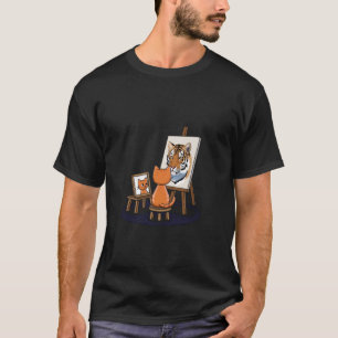 Katt Målar Lejon Konstnärlig Djur Älskare Grafisk T Shirt