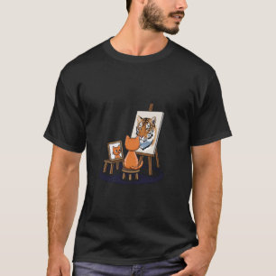 Katt Målar Lejon Konstnärlig Djur Älskare Grafisk T Shirt