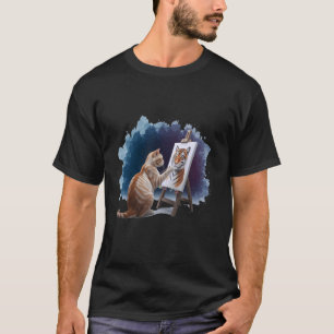 Katt Målar Lejon Konstnärlig Djurfantast T Shirt