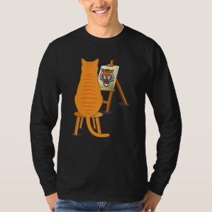 Katt Målar Lejon Konstnärliga Djur Grafisk Konst T Shirt