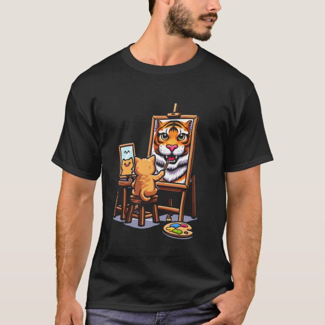 Katt Målning Lejon Djur Ritning Abstrakt Konst Smä T Shirt (Framsida)
