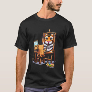 Katt-målning Lejon Djur Ritning Abstrakt Konst Smä T Shirt