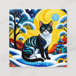 "Katt"-målningen är en kyld och elegant. Fyrkantigt Visitkort