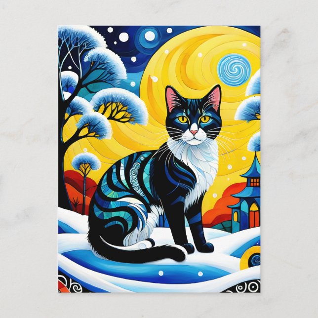 "Katt"-målningen är en kyld och elegant. Vykort (Framsida)