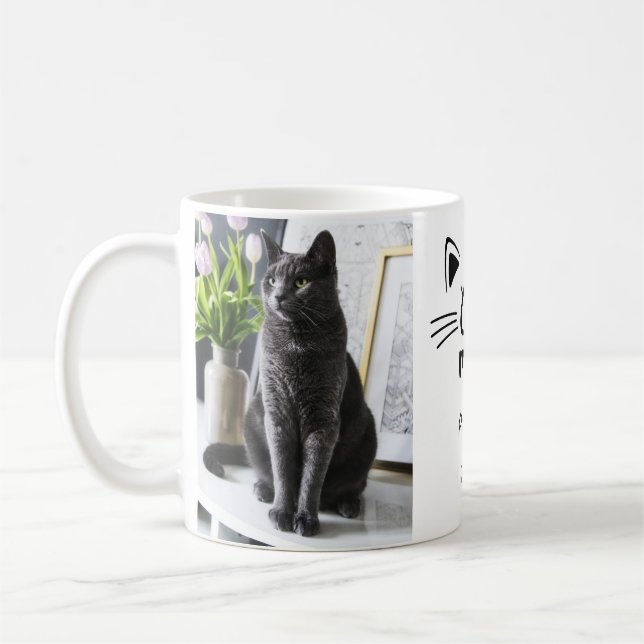 Katt mamma katt ansikte personlig 2 foton namn kaffemugg (Vänster)