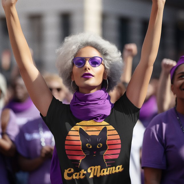 Katt Mamma Retro Sunset Silhouette med svart katt T Shirt (Skapare uppladdad)