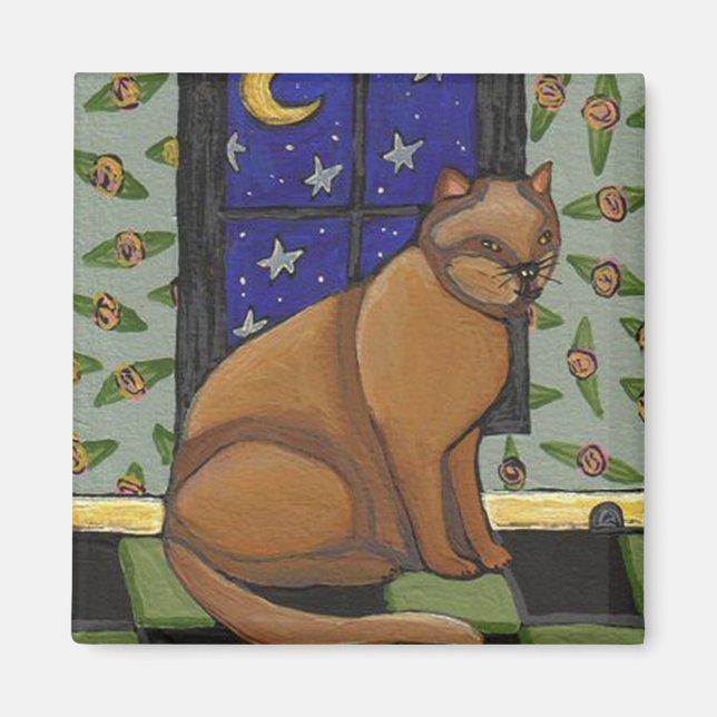 Katt, Måne och stjärnor - magnet (Framsidan)