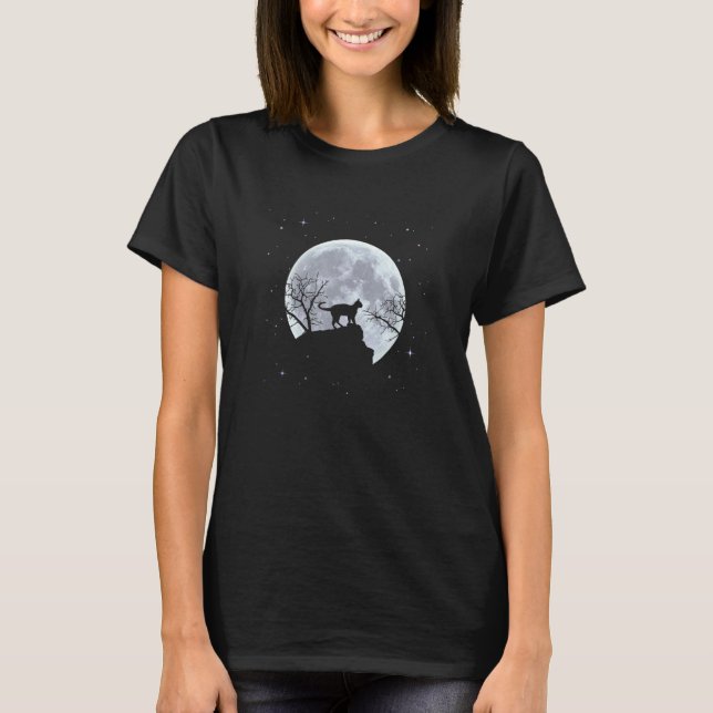 Katt Måne Silhuett Katter Måne T Shirt (Framsida)