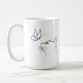 Katt med Abstrakten Butterfly minimalistic Lineart Kaffemugg