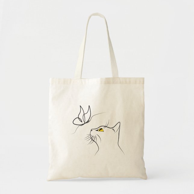 Katt med Abstrakten Butterfly minimalistic Lineart Tygkasse (Framsidan)