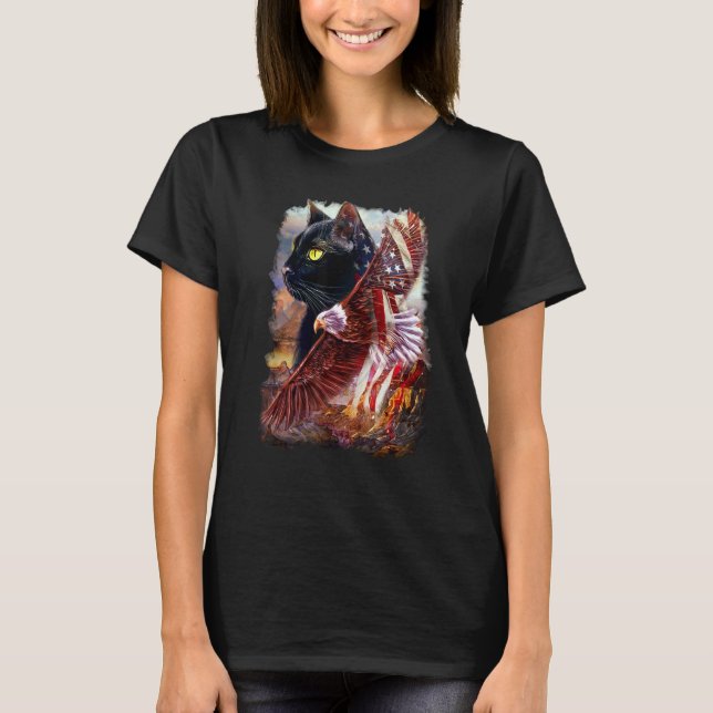 Katt med amerikansk örn t shirt (Framsida)