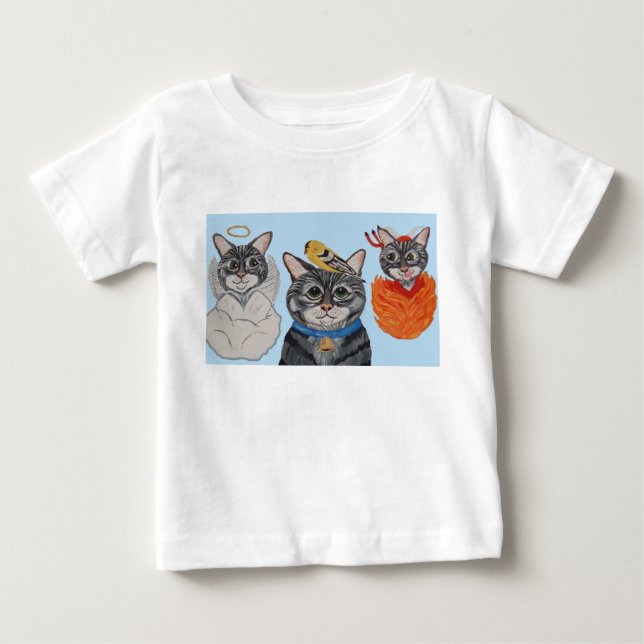 Katt med ängel och djävul t shirt (Framsida)