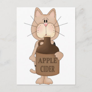 Katt med äppelcider vykort