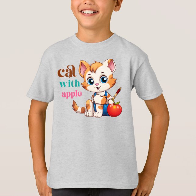 Katt med äpple-85242 t shirt (Framsida)