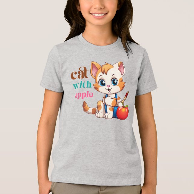 Katt med äpple-85242 t shirt (Framsida)