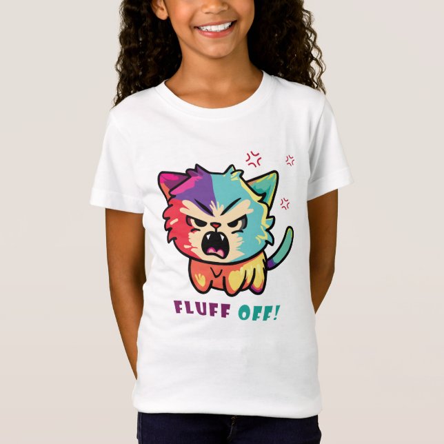 Katt med arg som avger fluff av. t shirt (Framsida)