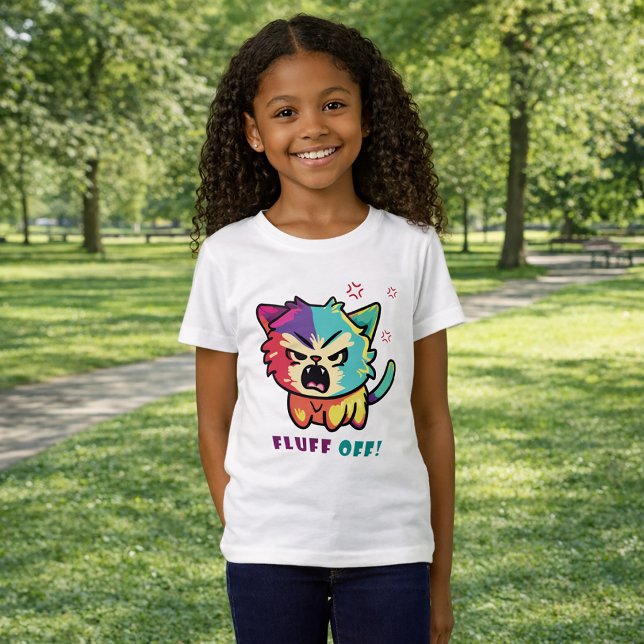 Katt med arg som avger fluff av. t shirt (Cute angry cat hissing Fluff Off. Girl Basic White T-Shirt)