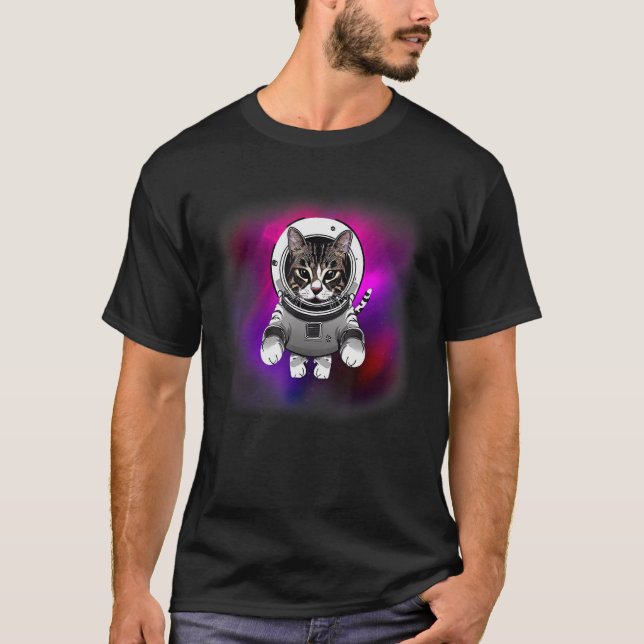 Katt med astronaut Kostym som flyger i rymden ca T Shirt (Framsida)