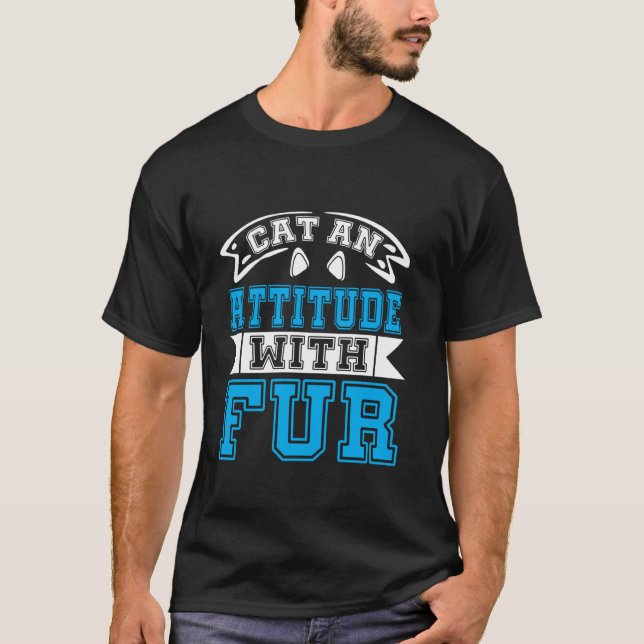 Katt med attityd med päls kattmamma t shirt (Framsida)