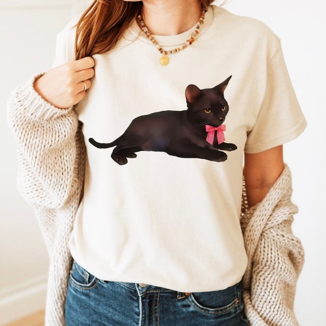 Katt med båge prydd, coquette kläder, 90-talsstil  t shirt (Skapare uppladdad)