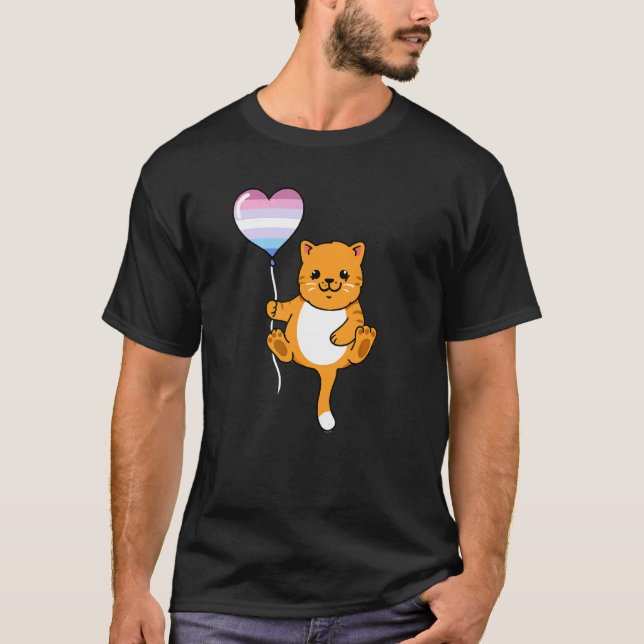 Katt Med Ballong Bigender T Shirt (Framsida)