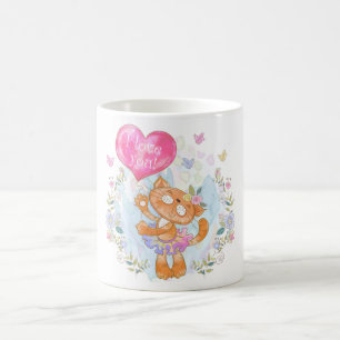Katt med ballong kaffemugg