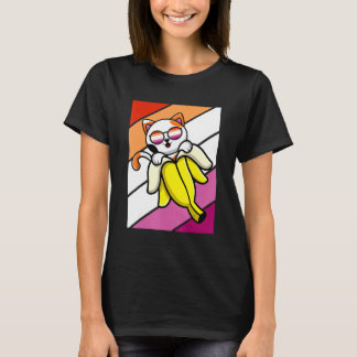 Katt Med Banan Stolthet Lesbisk Flagga HBTQ Stolt  T Shirt