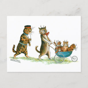 Katt med barnvagn Louis Wain Vykort