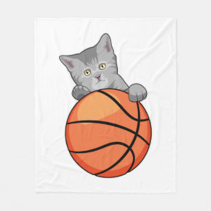 Katt med basket fleecefilt