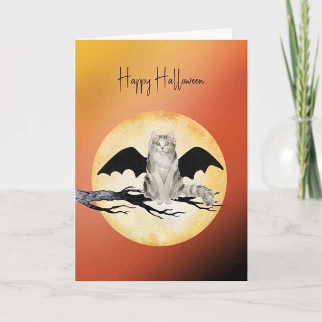 Katt med Batwings Halloween-kort från katten Tack Kort (Framsida)