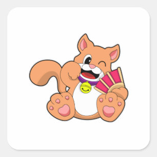 Katt med Bell Fyrkantigt Klistermärke