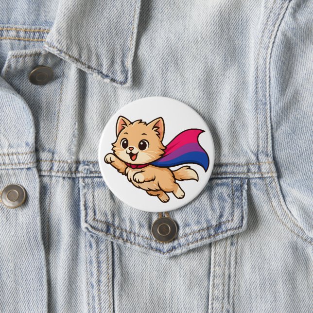 Katt med bisexuell stolthetscape – sött bi-design knapp (In Situ)
