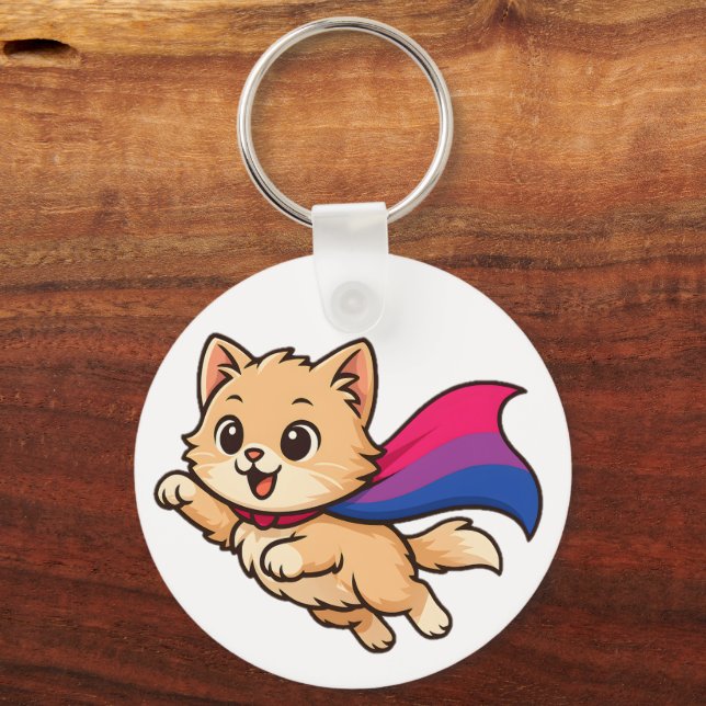 Katt med bisexuellt Pride Cape - Cute Bi Design Nyckelring (Framsida)