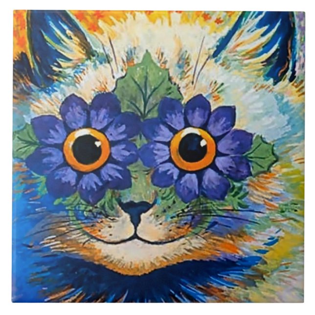 “Katt med blå kronblad” av Louis Wain Kakelplatta (Framsidan)