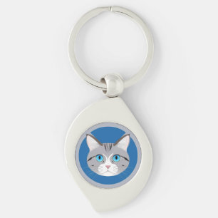 Katt Med Blå Ögon Swirl Silverfärgad Nyckelring