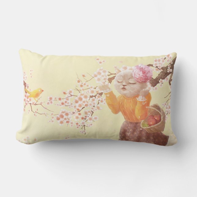 Katt med blomma Basket Lumbarkudde (Framsida)